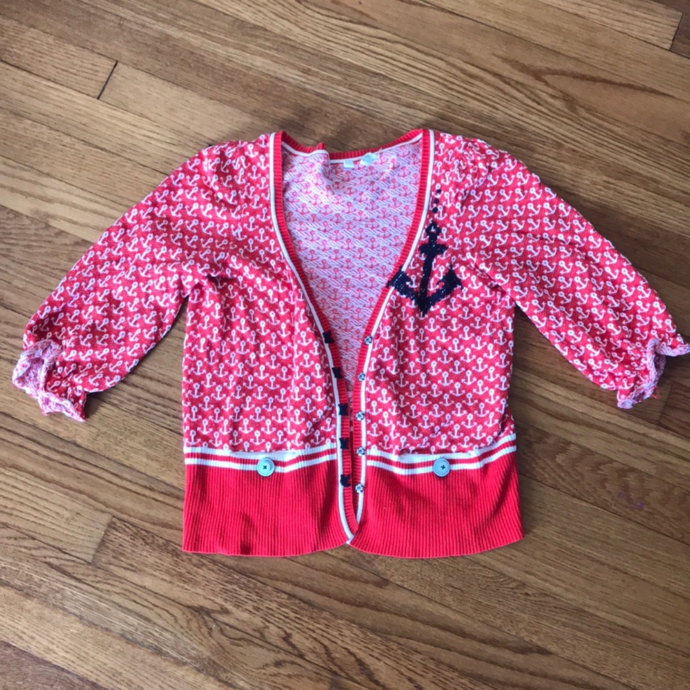 Moth nautical red white & navy cardigan medium